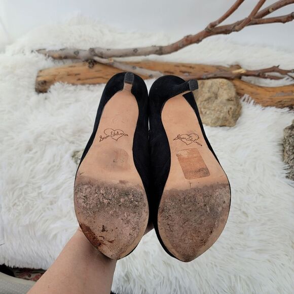 Sam edelman black suede leather peep toe platform heels - Picture 7 of 16